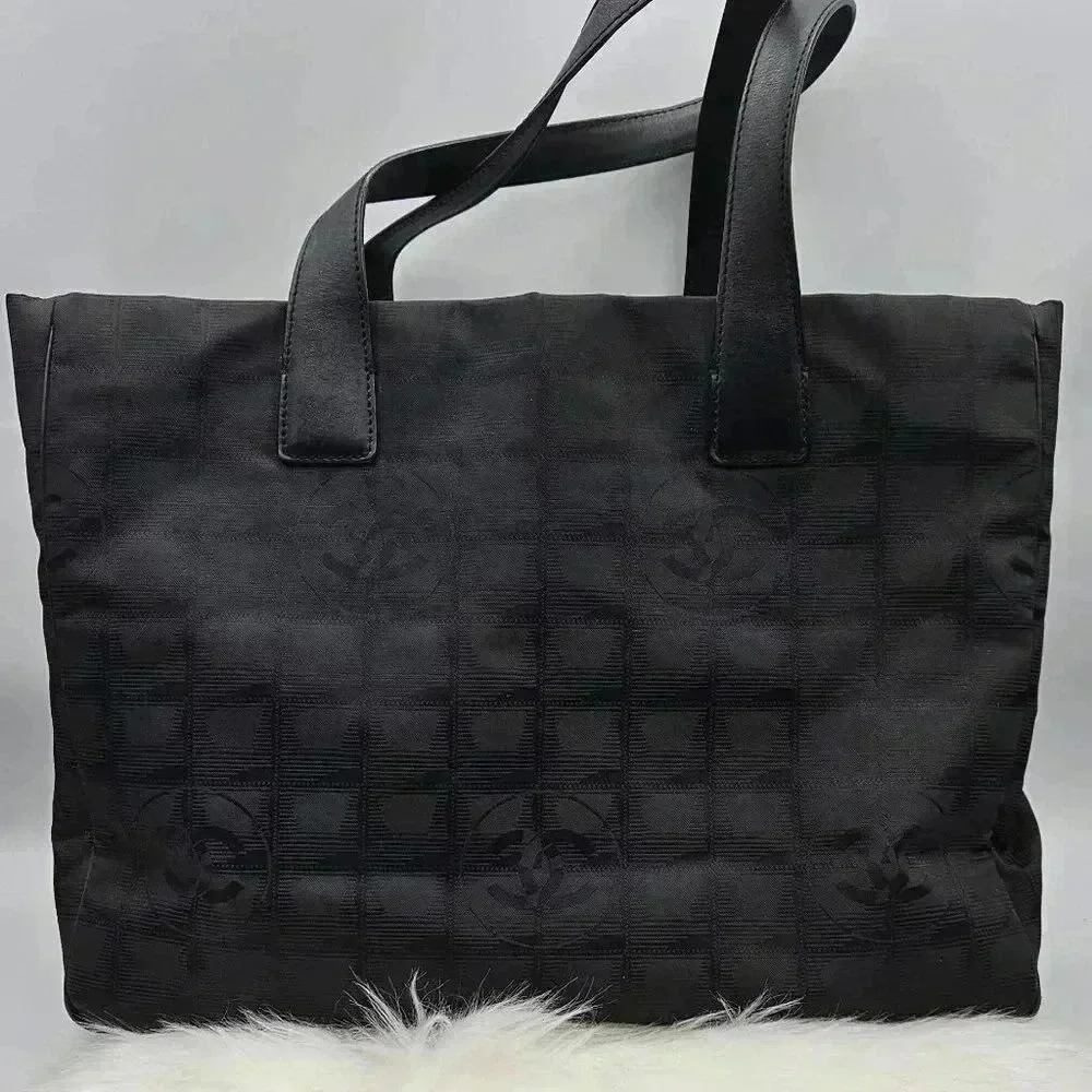 Chanel Black  Travel Line Shoulder Tote MM Bag